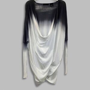 Press Sweater Ombre Drape Front Batwing Sleeves Gray/White Women's Small Petite